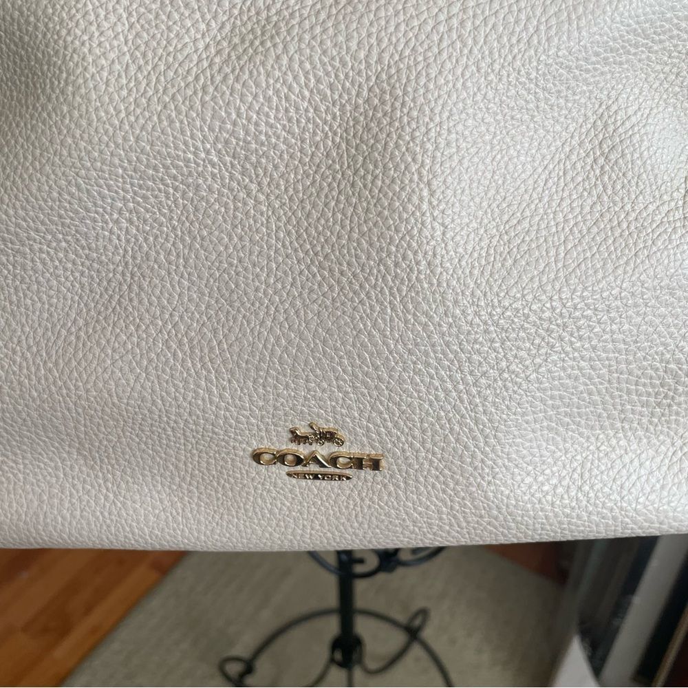 COACH ELLE LEATHER CHAIN TOTE SHOULDER BAG 72650 WHITE CHALK PEBBLE PURSE - Picture 10 of 13